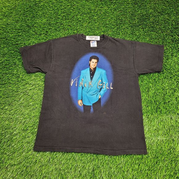 Vintage 90s Vince-Gill Shirt Womens L/XL 19x23 Black - Picture 1 of 13